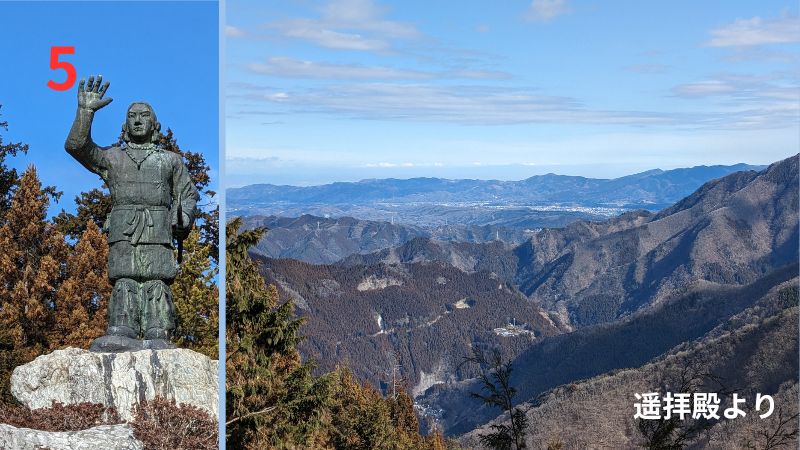 日本武尊銅像と遥拝殿からの景色